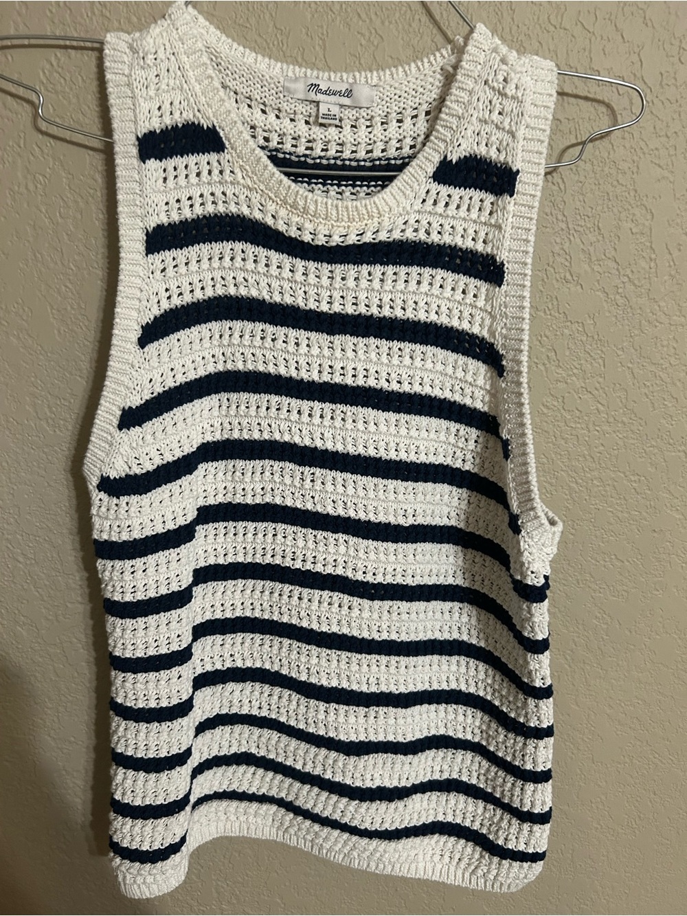 Madewell Open-Knit Stripe Sweater Tank - White & Navy